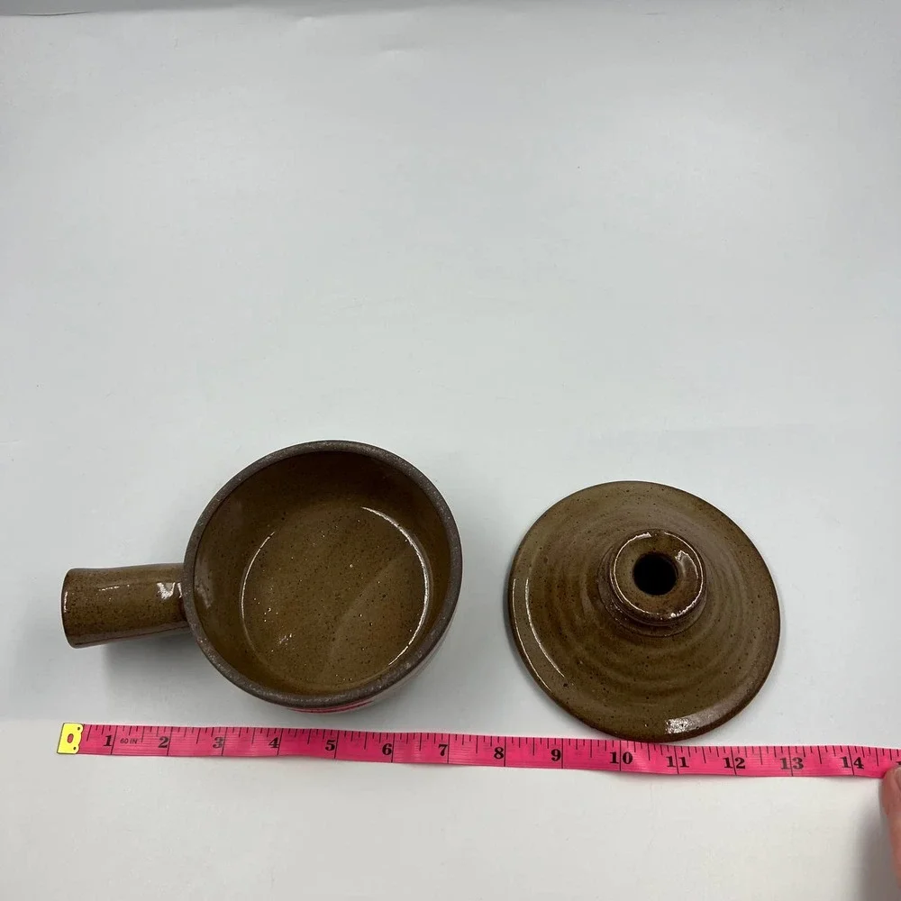 Vintage Ceramic Stoneware Pottery Small Casserole Soup Dish Earthy Small‎ Pot